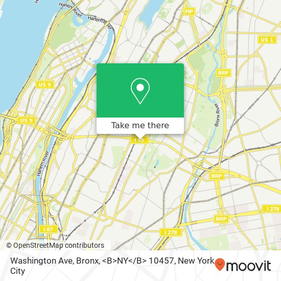 Mapa de Washington Ave, Bronx, <B>NY< / B> 10457