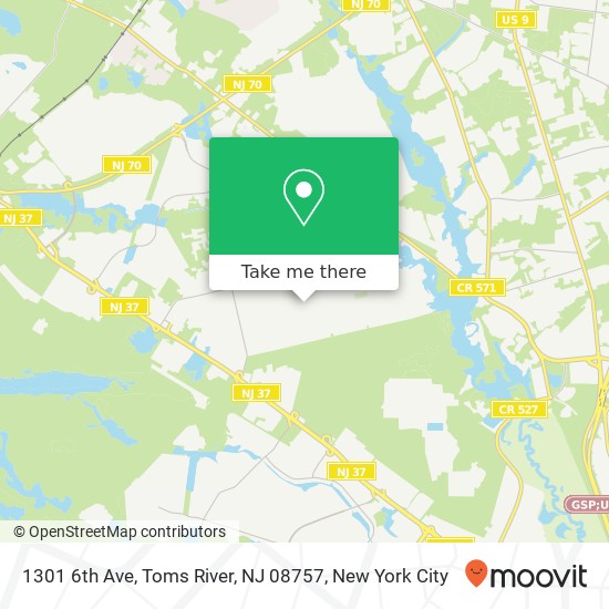 Mapa de 1301 6th Ave, Toms River, NJ 08757