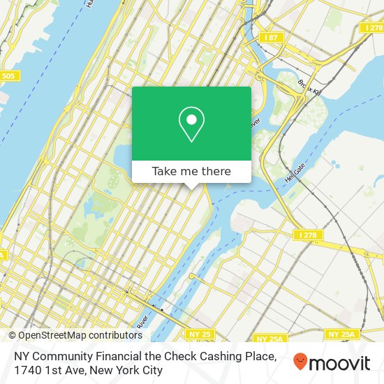 NY Community Financial the Check Cashing Place, 1740 1st Ave map