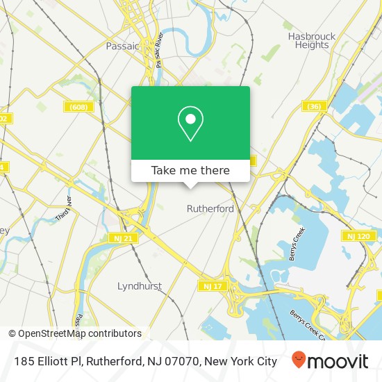 Mapa de 185 Elliott Pl, Rutherford, NJ 07070