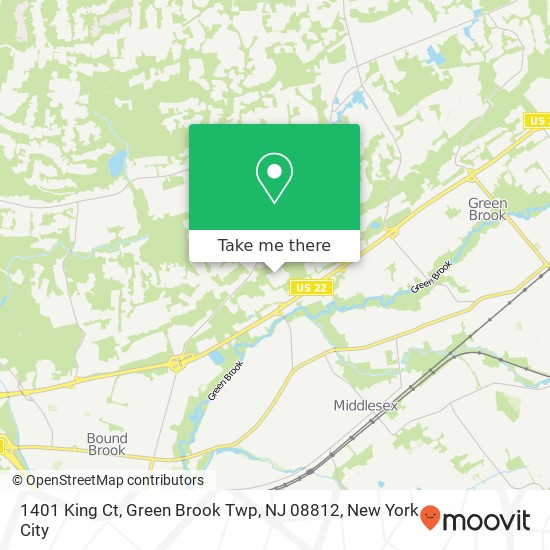 Mapa de 1401 King Ct, Green Brook Twp, NJ 08812