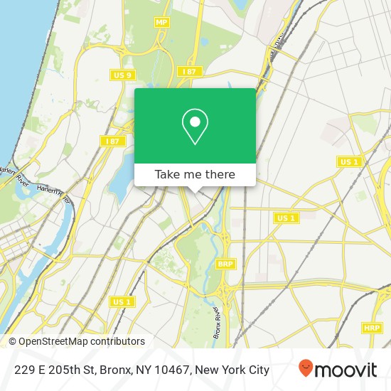 Mapa de 229 E 205th St, Bronx, NY 10467