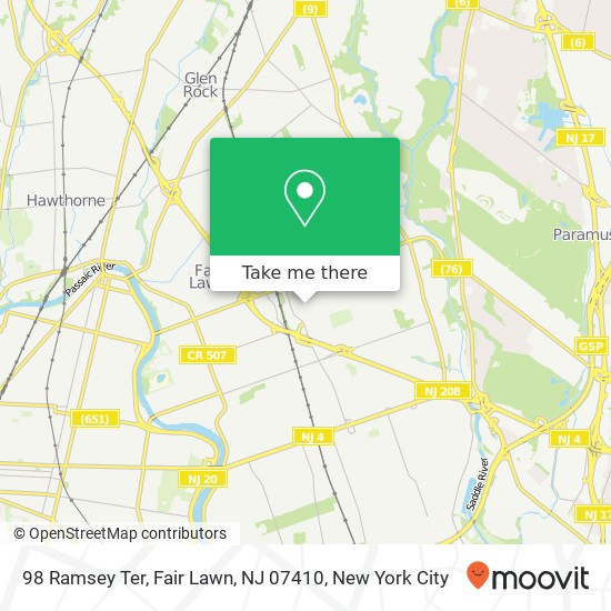 Mapa de 98 Ramsey Ter, Fair Lawn, NJ 07410