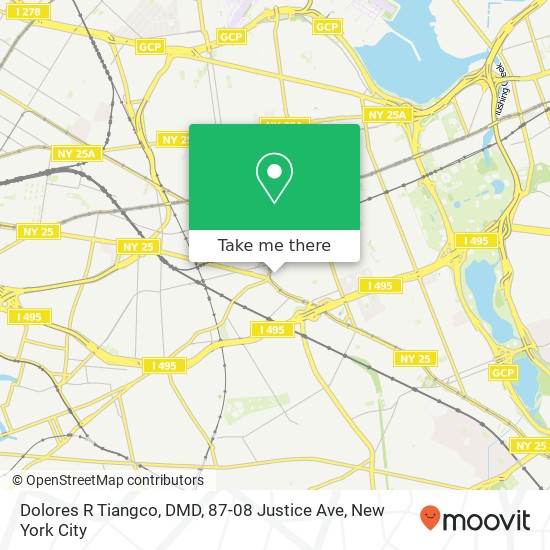 Mapa de Dolores R Tiangco, DMD, 87-08 Justice Ave