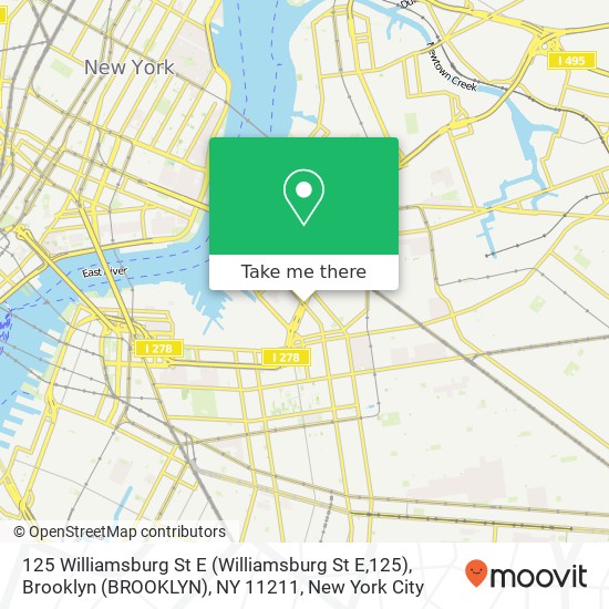 Mapa de 125 Williamsburg St E (Williamsburg St E,125), Brooklyn (BROOKLYN), NY 11211