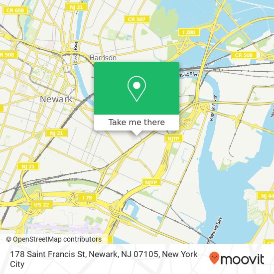 Mapa de 178 Saint Francis St, Newark, NJ 07105