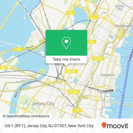Mapa de US-1 (RT-1), Jersey City, NJ 07307