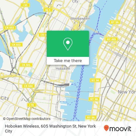 Mapa de Hoboken Wireless, 605 Washington St