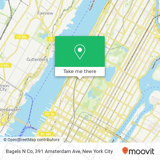 Mapa de Bagels N Co, 391 Amsterdam Ave