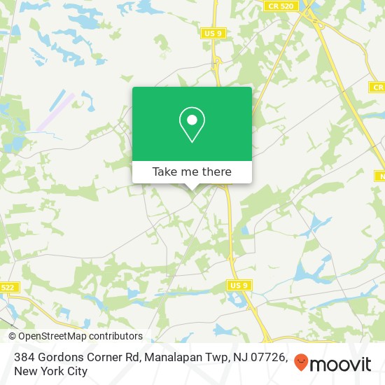 Mapa de 384 Gordons Corner Rd, Manalapan Twp, NJ 07726