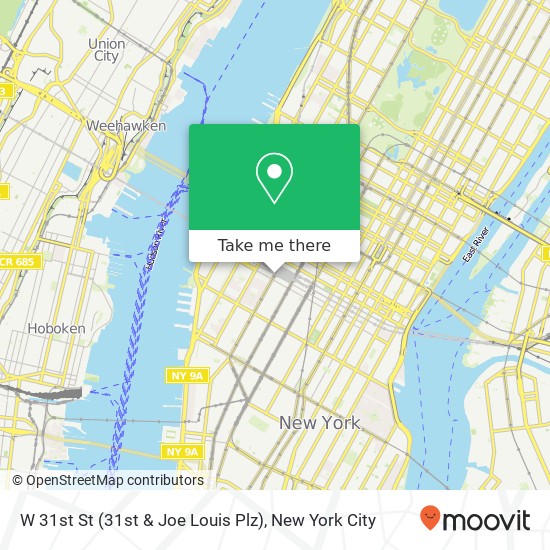 Mapa de W 31st St (31st & Joe Louis Plz), New York, NY 10001