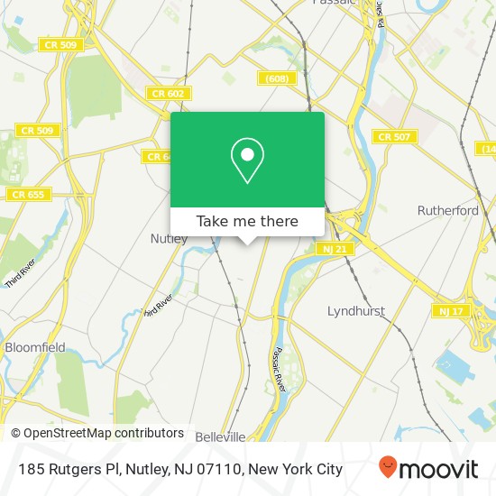 Mapa de 185 Rutgers Pl, Nutley, NJ 07110