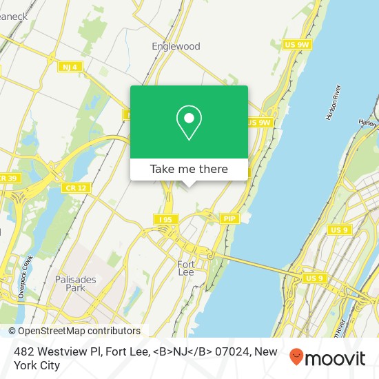 Mapa de 482 Westview Pl, Fort Lee, <B>NJ< / B> 07024