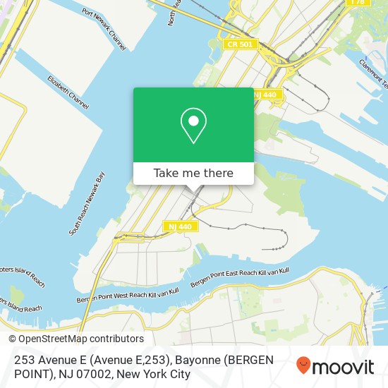 Mapa de 253 Avenue E (Avenue E,253), Bayonne (BERGEN POINT), NJ 07002