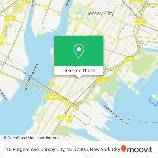 Mapa de 16 Rutgers Ave, Jersey City, NJ 07305