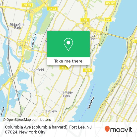 Mapa de Columbia Ave (columbia harvard), Fort Lee, NJ 07024