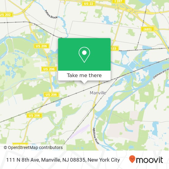 Mapa de 111 N 8th Ave, Manville, NJ 08835