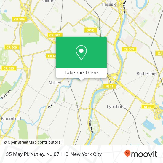 Mapa de 35 May Pl, Nutley, NJ 07110