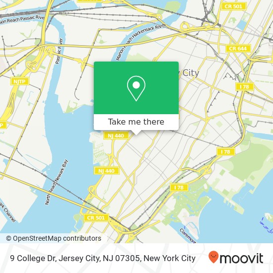 Mapa de 9 College Dr, Jersey City, NJ 07305