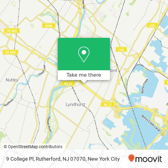 Mapa de 9 College Pl, Rutherford, NJ 07070