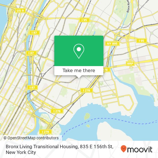 Mapa de Bronx Living Transitional Housing, 835 E 156th St