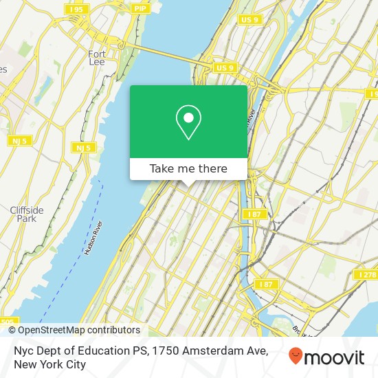 Nyc Dept of Education PS, 1750 Amsterdam Ave map