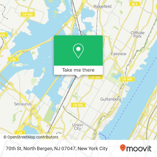 Mapa de 70th St, North Bergen, NJ 07047