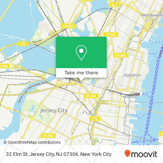 Mapa de 32 Elm St, Jersey City, NJ 07306