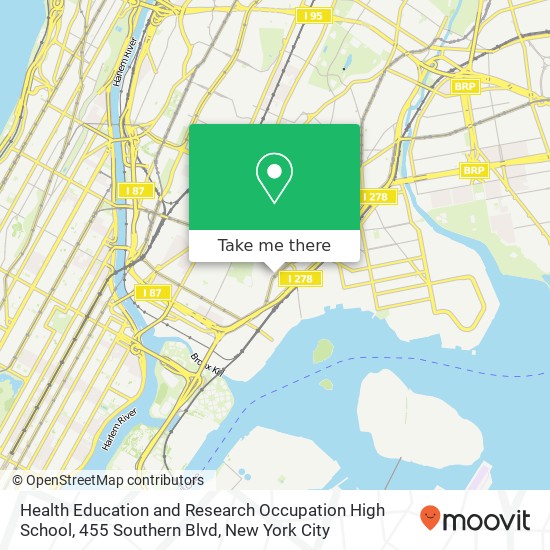 Health Education and Research Occupation High School, 455 Southern Blvd map