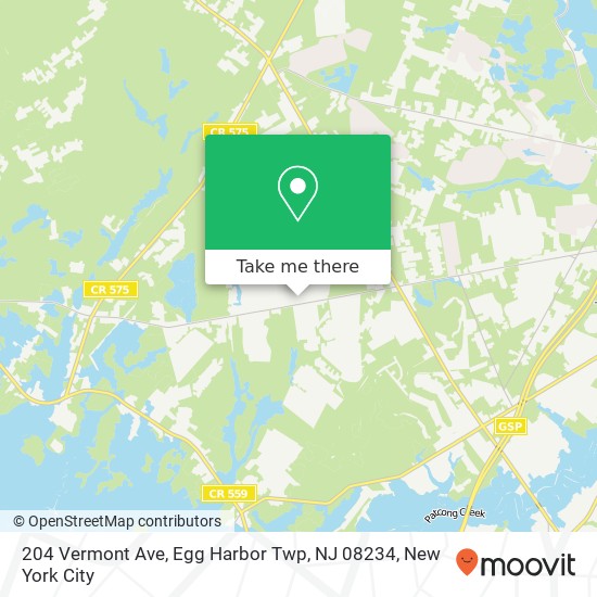 Mapa de 204 Vermont Ave, Egg Harbor Twp, NJ 08234