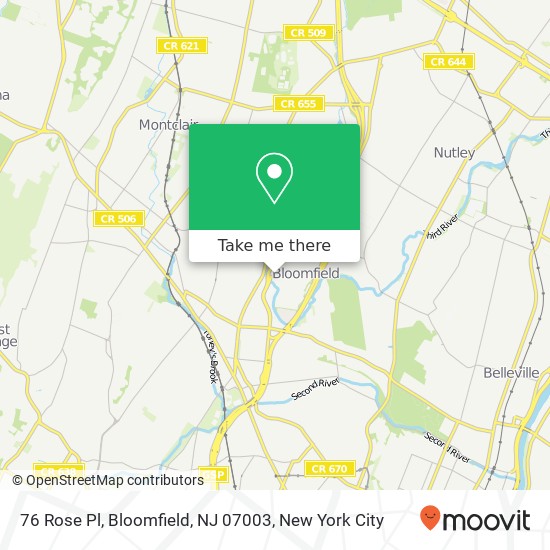 Mapa de 76 Rose Pl, Bloomfield, NJ 07003