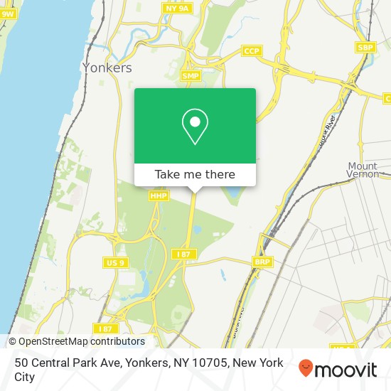Mapa de 50 Central Park Ave, Yonkers, NY 10705