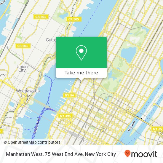 Mapa de Manhattan West, 75 West End Ave