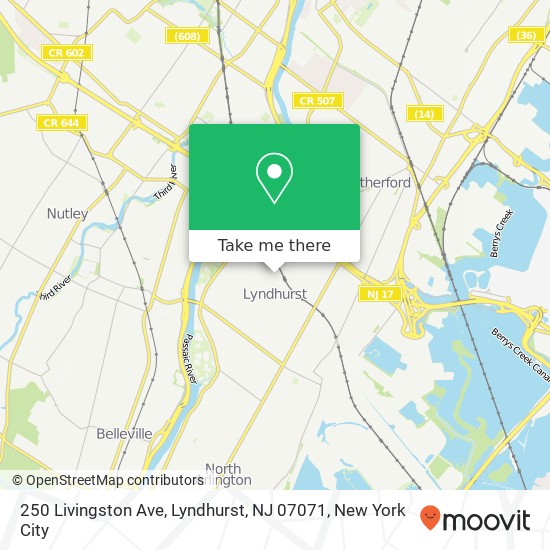 Mapa de 250 Livingston Ave, Lyndhurst, NJ 07071