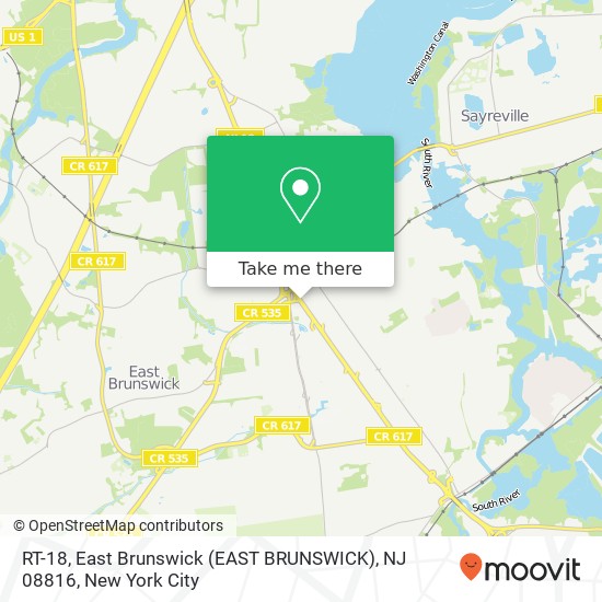 Mapa de RT-18, East Brunswick (EAST BRUNSWICK), NJ 08816
