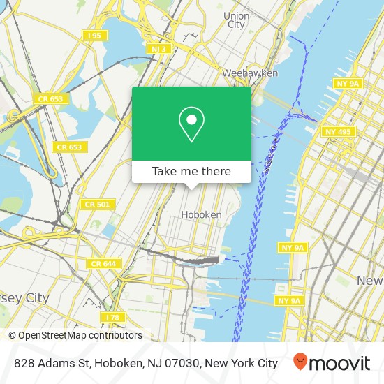 Mapa de 828 Adams St, Hoboken, NJ 07030