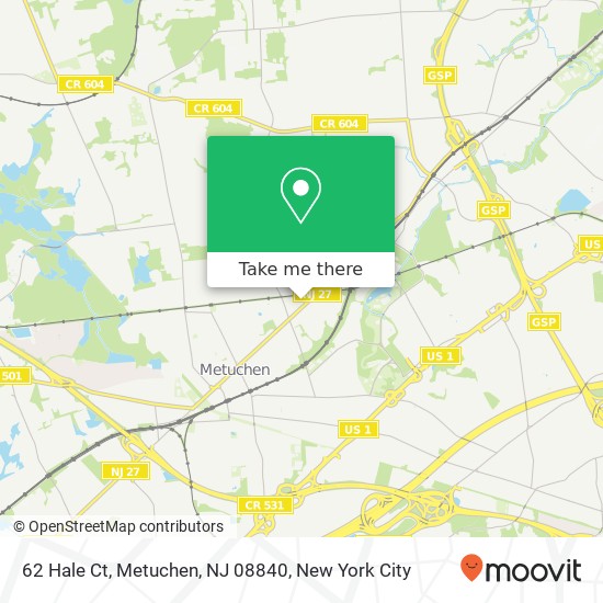 Mapa de 62 Hale Ct, Metuchen, NJ 08840