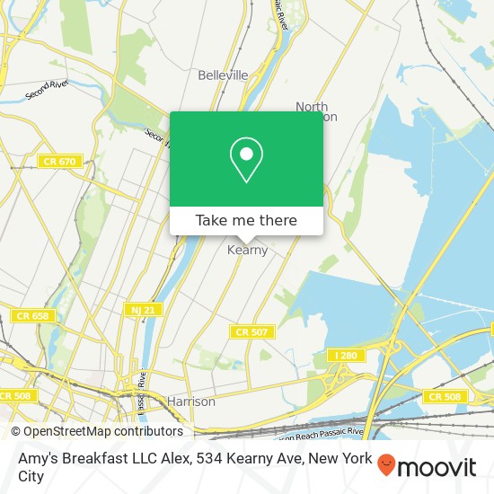 Mapa de Amy's Breakfast LLC Alex, 534 Kearny Ave