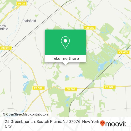 Mapa de 25 Greenbriar Ln, Scotch Plains, NJ 07076