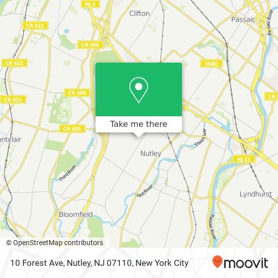 Mapa de 10 Forest Ave, Nutley, NJ 07110