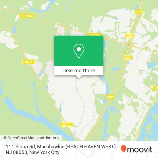 Mapa de 111 Sloop Rd, Manahawkin (BEACH HAVEN WEST), NJ 08050