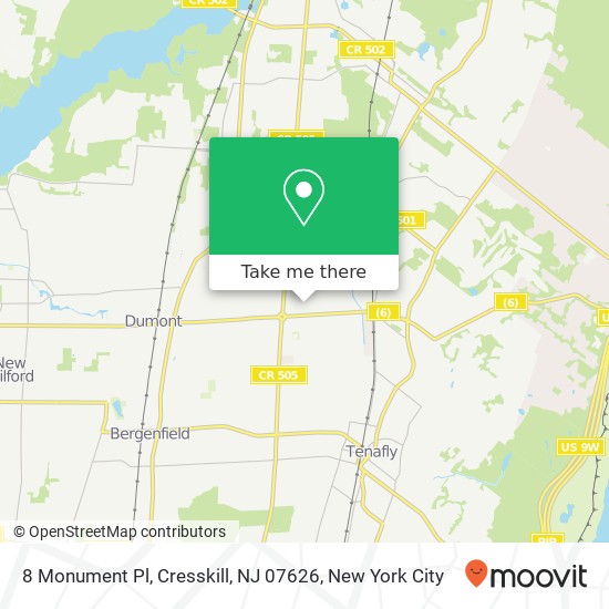 Mapa de 8 Monument Pl, Cresskill, NJ 07626
