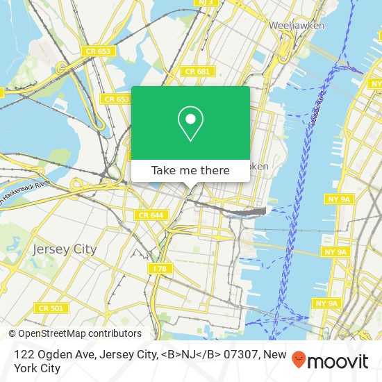 Mapa de 122 Ogden Ave, Jersey City, <B>NJ< / B> 07307