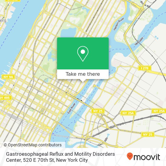 Mapa de Gastroesophageal Reflux and Motility Disorders Center, 520 E 70th St