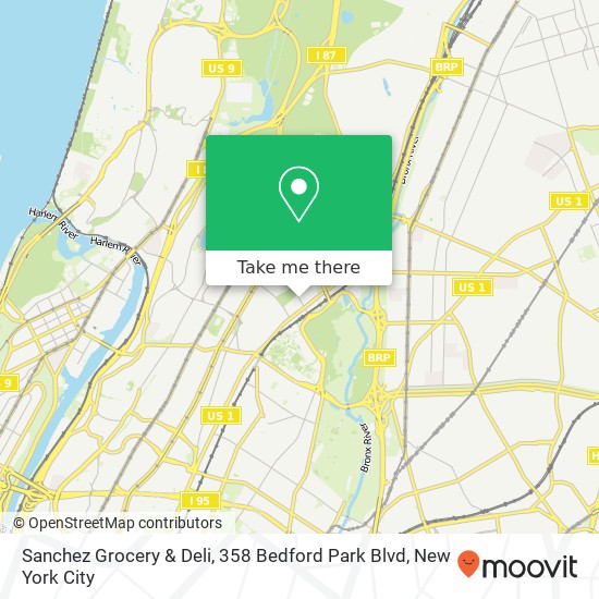 Mapa de Sanchez Grocery & Deli, 358 Bedford Park Blvd