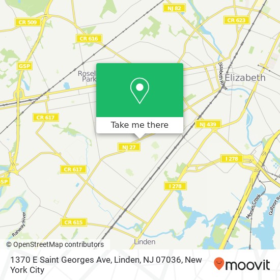 Mapa de 1370 E Saint Georges Ave, Linden, NJ 07036