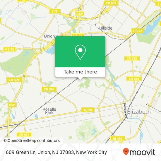 Mapa de 609 Green Ln, Union, NJ 07083