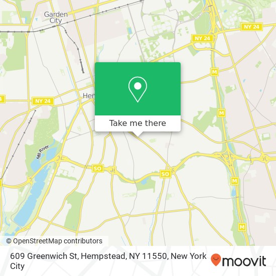 Mapa de 609 Greenwich St, Hempstead, NY 11550