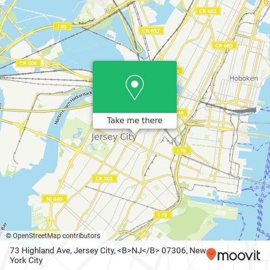 73 Highland Ave, Jersey City, <B>NJ< / B> 07306 map