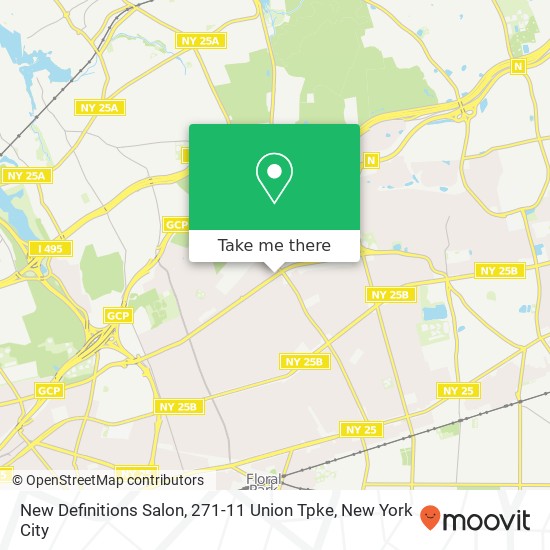New Definitions Salon, 271-11 Union Tpke map